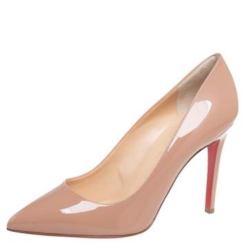 Pre Owned Christian Louboutin Beige Patent Leather Pigalle Pumps Size 39.5