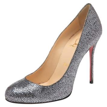 Pre Owned Christian Louboutin Silver Glitter Fifi Pumps Size 37.5