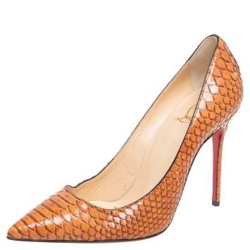 Pre Owned Christian Louboutin Brown Python Decollete 554 100mm Pumps Size 37