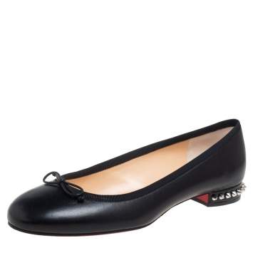 Pre Owned Christian Louboutin Black Leather La Massine Flats Size 40.5