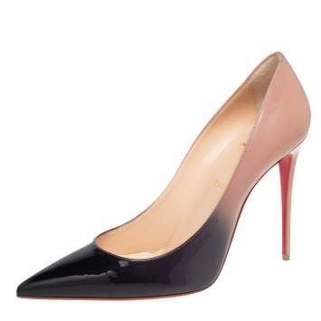 Pre Owned Christian Louboutin Black/Nude Patent Leather Kate Pumps Size 41