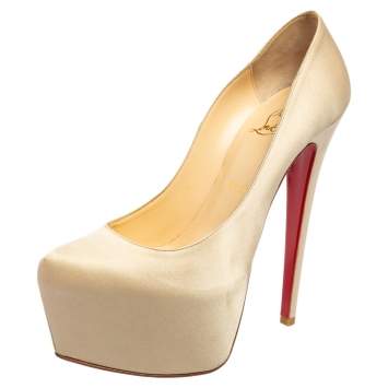 Pre Owned Christian Louboutin Champagne Satin Daffodile Pumps Size 39 