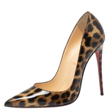 Pre Owned Christian Louboutin Beige/Brown Leopard Print Patent Leather So Kate Pumps Size 40