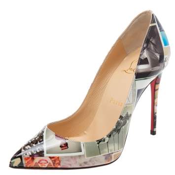 Pre Owned Christian Louboutin Multicolor Photo Collage Printed Patent Leather Pigalle Follies Pumps Size 36.5