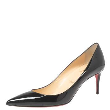 Pre Owned Christian Louboutin Black Patent Leather Kate Pumps Size 38.5