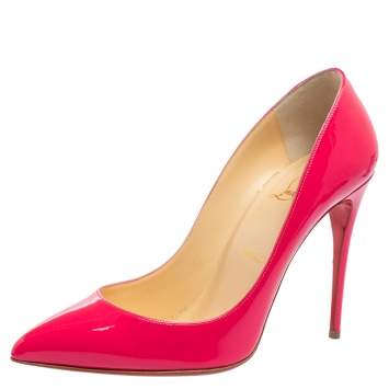 Pre Owned Christian Louboutin Hot Pink Patent Leather Kate Pumps Size 38