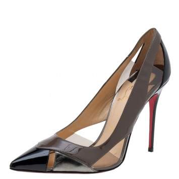 Pre Owned Christian Louboutin Multicolor Patent Leather and PVC Galata Pumps Size 38