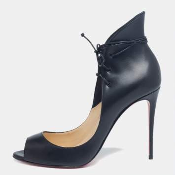 Pre Owned Christian Louboutin Black Leather Megavamp Peep-Toe Pumps Size 38.5