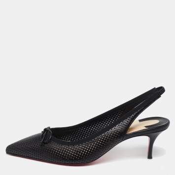 Pre Owned Christian Louboutin Black Perforated Leather Hall Slingback Pumps Size 38