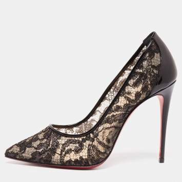 Pre Owned Christian Louboutin Black Lace Follies Pumps Size 36