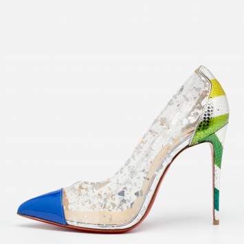 Pre Owned Christian Louboutin Multicolor PVC, Snakeskin And Patent Leather Pointed Toe Pumps Size 36