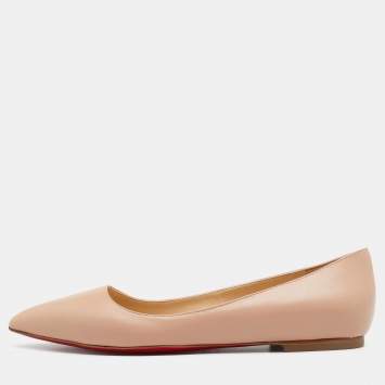 Pre Owned Christian Louboutin Beige Leather Ballalla Pointed Toe Ballet Flats Size 37.5