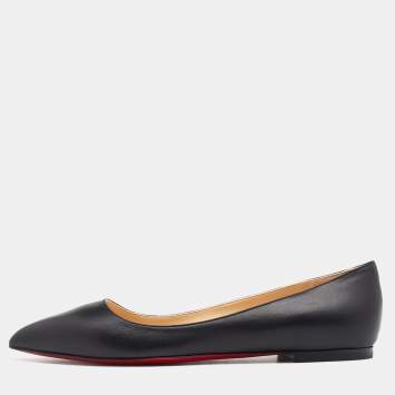 Pre Owned Christian Louboutin Black Leather Ballalla Pointed Toe Ballet Flats Size 38