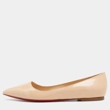 Pre Owned Christian Louboutin Beige Patent Leather Ballalla Pointed Toe Ballet Flats Size 38