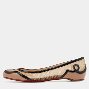 مملوكة مسبقًا Christian Louboutin Beige/Black Mesh And Patent Leather Lady Bombay Ballet Flats Size 36.5