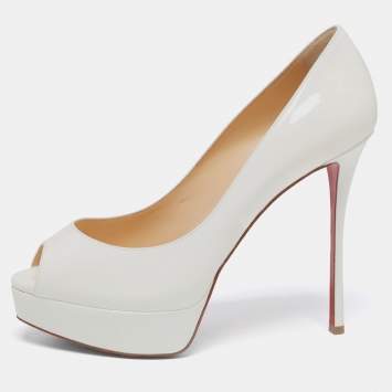Pre Owned Christian Louboutin White Patent Leather Lady Peep Platform Pumps Size 39