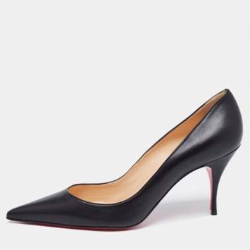 Pre Owned Christian Louboutin Black Leather Pointed Toe Pumps Size 41