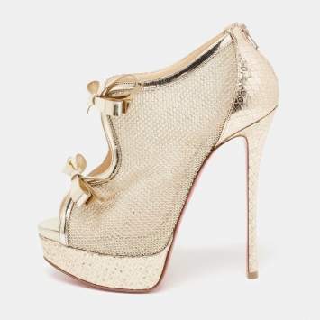 Pre Owned Christian Louboutin Gold Laminated Leather and Mesh Empiralta Booties Size 35
