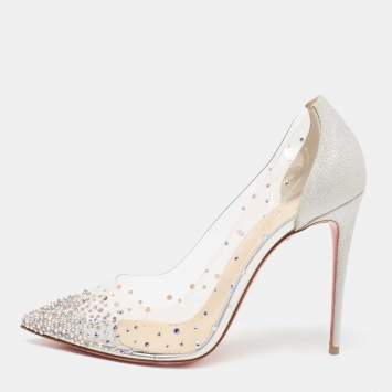 Pre Owned Christian Louboutin Silver Glitter and PVC Strass Degrastrassista Pointed-Toe Pumps Size 40.5