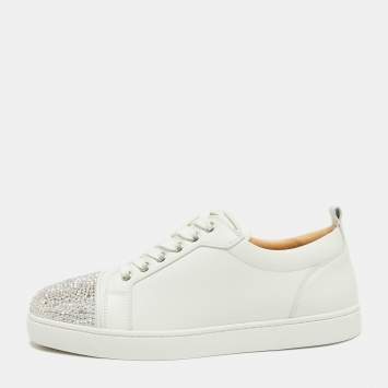 Pre Owned Christian Louboutin White Leather Gondola Strass Low Top Sneakers Size 41