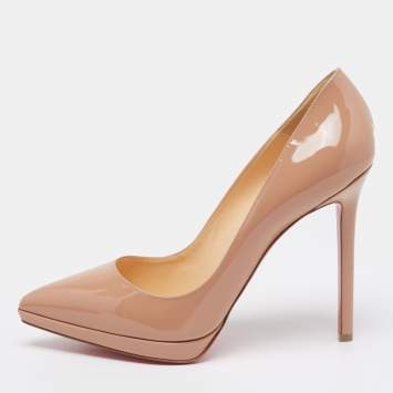 Pre Owned Christian Louboutin Beige Patent Leather Pigalle Plato Pumps Size 40.5 