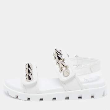 Pre Owned Christian Louboutin White Leather Spikita Cool Platform Sandals Size 37