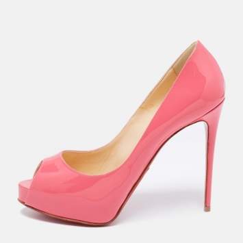 Pre Owned Christian Louboutin Pink Patent Leather New Very Prive Peep-Toe Pumps Size 37.5