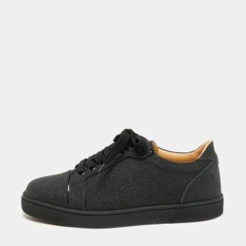 Pre Owned Christian Louboutin Black Vieira Glitter Orlato Lace Up Sneakers Size 36.5