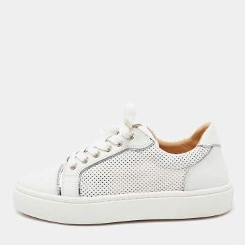 Pre Owned Christian Louboutin White Leather Christ Low-Top Sneakers Size 37