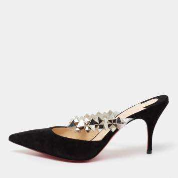 Pre Owned Christian Louboutin Black Suede Planet Choc Mule Sandals Size 35.5