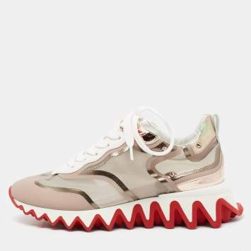 Pre Owned Christian Louboutin Tri-Color Leather and Net Sharkina Sneakers Size 38