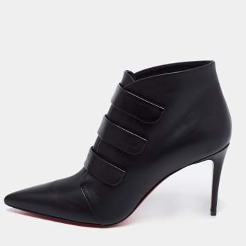Pre Owned Christian Louboutin Black Leather Triniboot  Ankle Booties Size 38.5