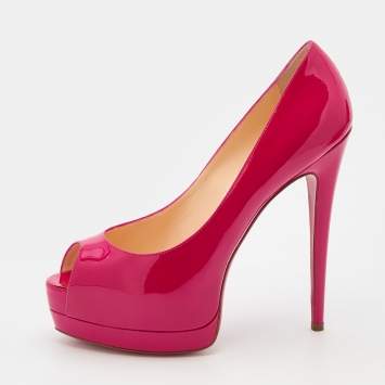 Pre Owned Christian Louboutin Pink Patent Leather Palais Royal Platform Pumps Size 39.5