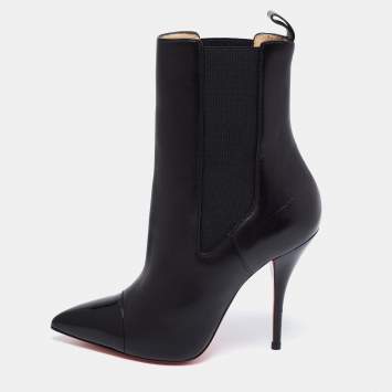 مملوكة مسبقًا Christian Louboutin Black Patent and Leather Cap-Toe Tucson Booties Size 38