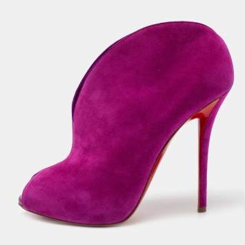 Pre Owned Christian Louboutin Magenta Suede Chester Fille Ankle Booties Size 41