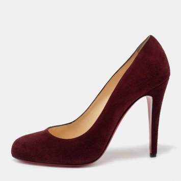 Pre Owned Christian Louboutin Burgundy Suede Ron Ron Pumps Size 41