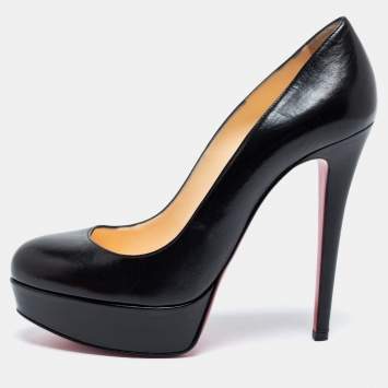 Pre Owned Christian Louboutin Black Leather Bianca Platform Pumps Size 37.5