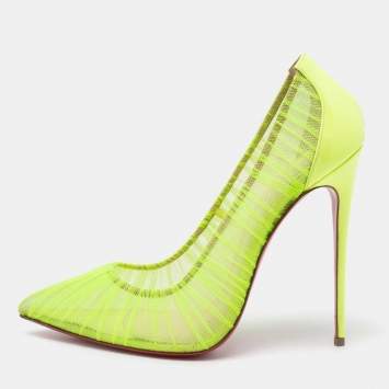 Pre Owned Christian Louboutin Neon Green Chiffon Follie Draperia Pointed Toe Pumps Size 41