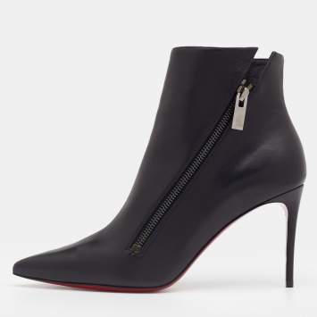 Pre Owned Christian Louboutin Black Leather Birgikate 85 Ankle Length Boots Size 38