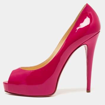 Pre Owned Christian Louboutin Hot Pink Patent Leather Very Prive Peep-Toe Pumps Size 41
