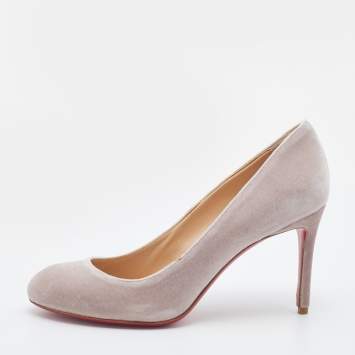 Pre Owned Christian Louboutin Light Beige Velvet Fifi Pumps Size 38