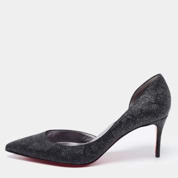 Pre Owned Christian Louboutin Black Glitter Iriza  D'orsay Pumps Size 38.5