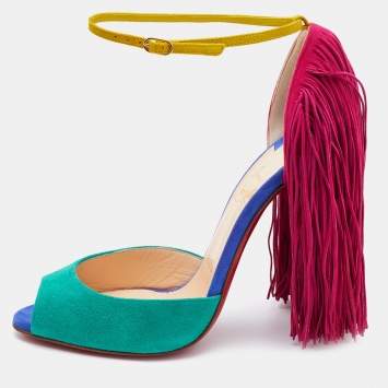 Pre Owned Christian Louboutin Multicolor Suede Otrot Fringe Sandals Size 39