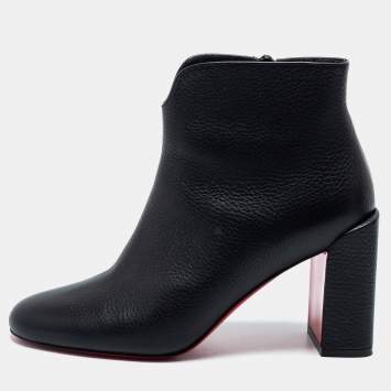 Pre Owned Christian Louboutin Black Leather Castarika Ankle Boots Size 38.5