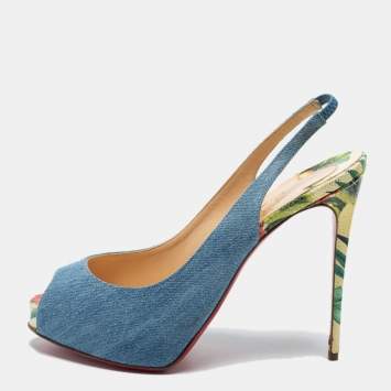 Pre Owned Christian Louboutin Blue Denim Private Number Slingback Pumps Size 38.5