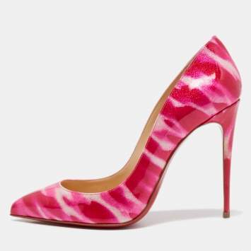 Pre Owned Christian Louboutin Pink/White Glitter Pigalle Follies Pumps Size 37