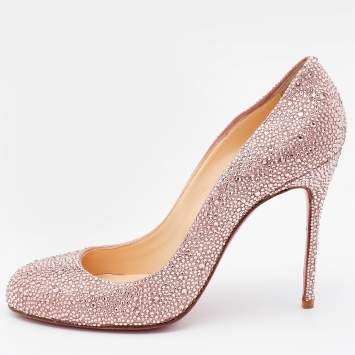 Pre Owned Christian Louboutin Pink Crystal Embellished Suede Fifi Strass Pumps Size 40.5