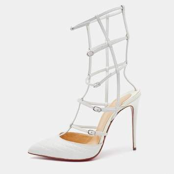 Pre Owned Christian Louboutin White Leather Kadreyana Cage Pumps Size 40
