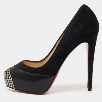 Pre Owned Christian Louboutin Black Calfhair and Leather Maggie Pumps Size 40