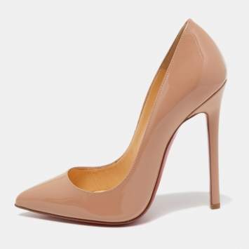 Pre Owned Christian Louboutin Beige Patent Leather Pigalle Pumps Size 38